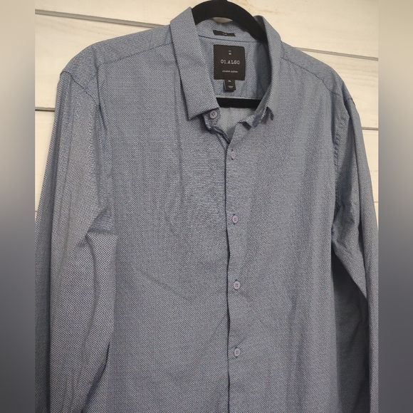 01.Algo Long Sleeve Button Shirt Men's Size XL Navy Slim - Picture 2 of 7